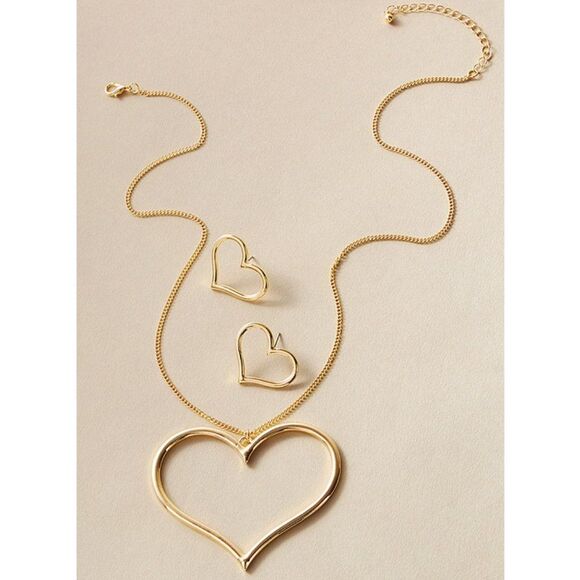 Gold Heart Necklace and Earring Set - Picture 1 of 3